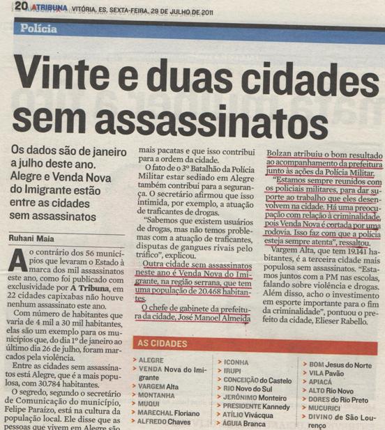 Vinte e duas cidades sem assassinatos